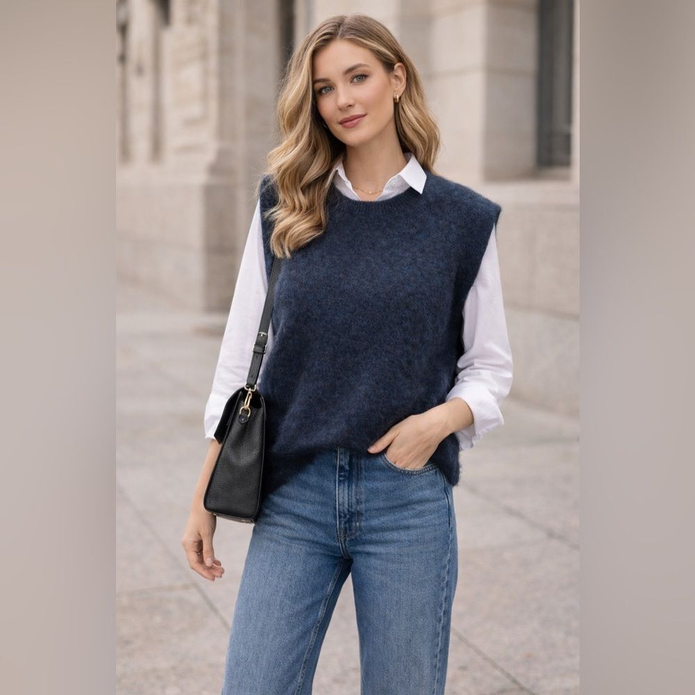 Just Female Coldy Knit Vest – Size Small – Mohair Wool Blend – Navy